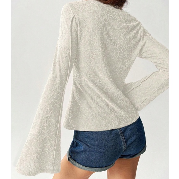 Solid lace Fitted Long Bell Sleeve Top - Picture 7 of 8